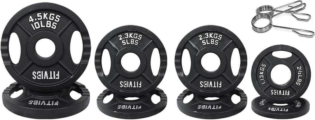 Olympic Cast Iron Plate for Strength Training and Weightlifting, Pairs, Sets or Set with Barbell, Multiple Sizes (2.5/10LB Pair, 4X 5LB Set, Two Hole Vintage)