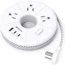 Flat Extension Cord, 5FT USB C Power Strip, Travel Power Strip - 3 AC 3 USB Ports (2 USB C) Desktop Charging Station, No Surge Protection for Cruise Ship Essentials, Dorm Room, Nightstand, Travel