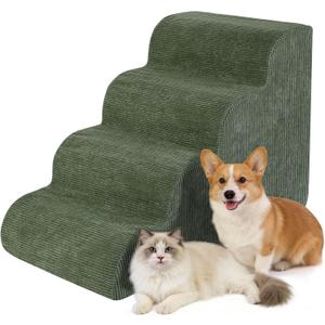 Dog Stairs for Small Dogs 17.7" H, 4-Step Dog Ramp for Aged and Injured Dogs, Foam Pet Stairs for Cats to Get on Bed, Couch or Chair, Non-Slip, Steady, Washable Cover, Green