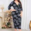 ZOMVA Plus Size Sparkly Wrap Dress 3/4 Sleeve Firework Glitter Bodycon Dresses Wedding Guest Cocktail Evening Party (Black, XL)