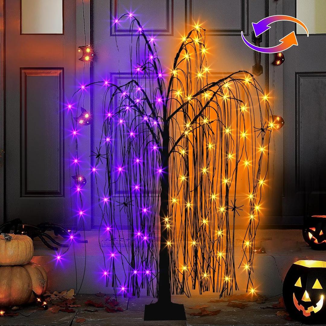 EAMBRITE Halloween Tree 4 FT 180 LED Black Willow Tree with Orange Purple Fairy Lights and Spider Web, Lighted Spooky Artificial Tree for Indoor Outdoor House Home Halloween Decorations EAMBRITE Halloween Tree 4 FT 180 LED Black Willow Tree with Orange Purple Fairy Lights and Spider Web, Lighted Spooky Artificial Tree for Indoor Outdoor House Home Halloween Decorations