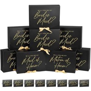 WLUSEAXI 6Pack Bridesmaid Proposal Box with 6Pack Bridesmaid Cards, Matron of Honor Proposal Gift Box, Maid of Honor Box, Will You be My Bridesmaid Box for Bridesmaids Gifts (Black)