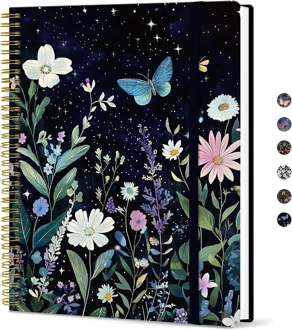 Taja Large Spiral Lined Journal for Women, 8.5" x 11" Notebooks for Work Collge Ruled, A4 Aesthetic Cute Journaling Notebooks for Writing, Plastic Cover, Celestial