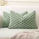 MIULEE Spring Sage Green Faux Fur Lumbar Decorative Throw Pillow Covers 16x16 Inch Set of 2 Super Soft Cozy Plush Cushion Cases Luxury Fluffy Pillowcases for Sofa Couch Bed Living Room, Sage Green
