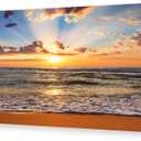 Muolunna BK1862 Wall Art Decor Large Canvas Print Picture Sunrise Ocean Beach 1 Panel Waves Scenery Painting Artwork for Office Wall Decor Home Decoration Stretched and Framed Ready to Hang XLarge (48L" x 24W", Gold)