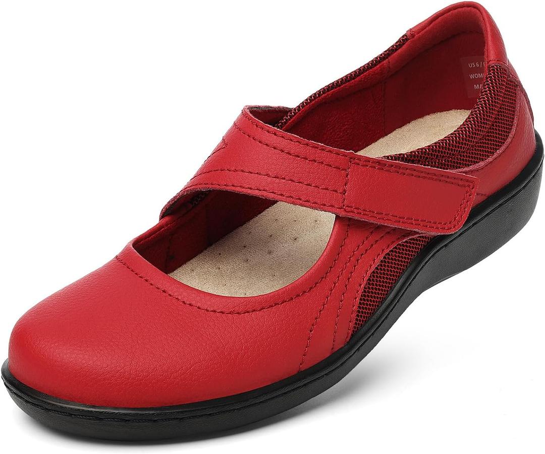 Women's Classic Comfort Mary Jane Flats Fashion Casual Dress Shoes Cute Closed Toe Slip On Lightweight Breathable Walking Shoes (10, Red)