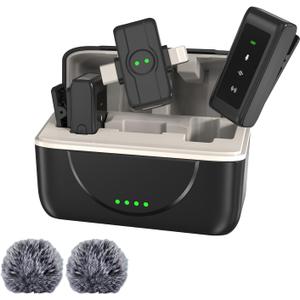 PANAMALAR Wireless Lavalier Microphone, Mini Clip-on Lapel Mic for iPhone Android, Noise Canceling Wireless Microphone USB Plug and Play with Charging Box for Video Recording Vlog Streaming TikTok