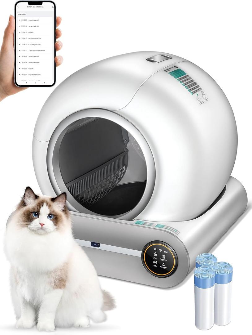 (2024) DuckSky Self Cleaning Cat Litter Box, Upgraded 65L+9L Extra Large Automatic Litter Box for Multiple Cats, Features Negative ion Sterilization and Deodorization, APP Control, Health Monitor