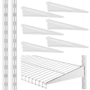 CroBlissful 47.5 Inch Twin Rail Upright Wall Shelving System with 12 Inch Locking Shelf Bracket Adjustable Closet System Heavy Duty Metal Support for Deep Wire Shelving Closet (8 Pcs)