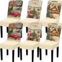 6 Pack Christmas Decoration Chair Covers Nutcracker Stretch Seat Slipcovers Dining Room Chair Covers Removable Truck Farmhouse Xmas Protector for Holiday Kitchen Decor(Vintage Style,Beige)