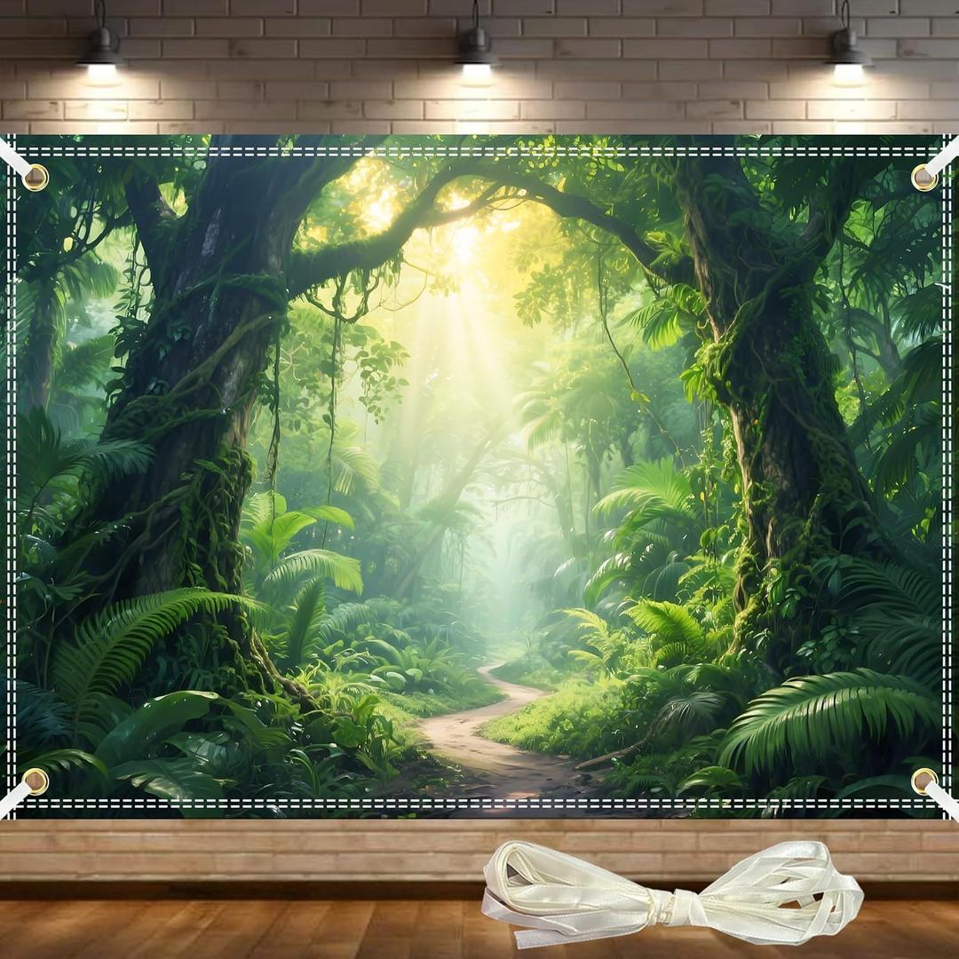 Jungle Backdrop 7x5ft Jungle Forest Photography Backdrop Rainforest Natural Scenery Background Safari Decoration Spring Green Photo Booth Studio Props