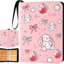 Card Binder 4 Pocket, Trading Card Holder Fits 400 Cards With 50 Removable Sleeves, Portable Collection Card Ablum, Game Card Case book With Zipper for Gift, Pink Cute Rabbit