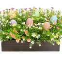 Scawim Spring Flower Table Centerpieces, Pre-Made Artificial Flowers Centerpiece Decor with Egg for Spring Floral, Farmhouse Table Decoration with Wooden Tray for Home Office Dining Room Party