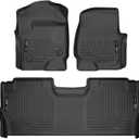 Husky Liners Weatherbeater Floor Mats | Fits 2017-2025 Ford F-250/F-350/F-450 SuperCrew Cab with Factory Carpet & with Fold Flat Storage | Front & 2nd Row, 3-pc Black - 94061