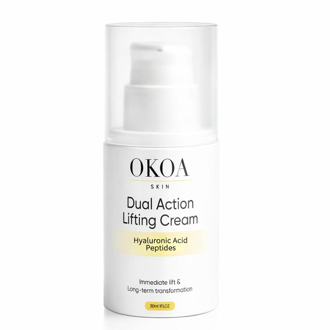 OKOA SKIN Dual Action Lifting Cream, Instant Firming with Peptides & Hyaluronic Acid, Hydrating Soothing Moisturizer for Reduce Fine Lines & Wrinkles (1)