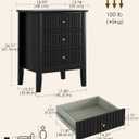 Fluted Nightstand, Farmhouse Night Stand with 3 Drawers, Mid Century Modern Side Accent Table,Bedside End Table for Bedroom, Living Room, Black