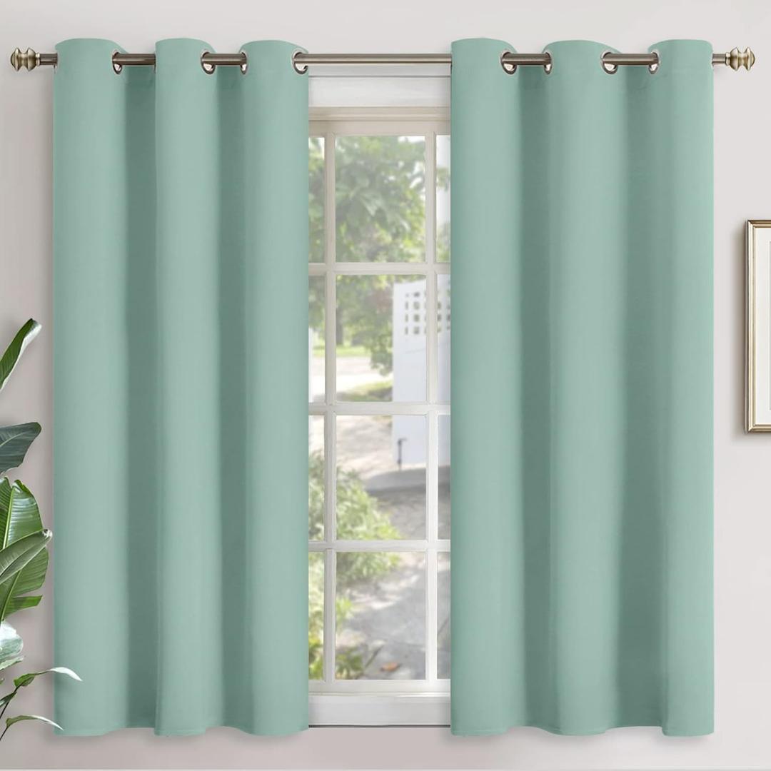 YoungsTex Sage Green Blackout Curtains 48 Inches Length 2 Panels - Short Thermal Insulated Drapes with Grommet Room Darkening for Living Room Bedroom Window, 42 x 48 Inch