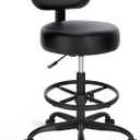 SUPERJARE Drafting Chair with Back, Adjustable Foot Rest Rolling Stool, Multi-Purpose Office Desk Chair, Thick Seat Cushion for Home Bar Kitchen Shop - All Black, 23.6"D x 23.6"W x 35.8"H