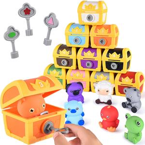 Montessori Learning Toys for Toddler 3 4 5, 30pcs Surprise Treasure Box Locks with Keys, Farm Animals Finger Puppets, Matching & Sorting Game, Fine Moto Skill Develop Toy, Gift for Baby Boys Girls