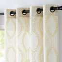 jinchan Boho Linen Blend Curtains Beige Farmhouse Curtains 96 Inches Long Gold Embroidered Leaf Living Room Ogee Geometry Drapes Light Filtering Grommet Country Drapes 2 Panels Gold on Flax