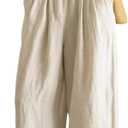 Yeokou Womens Linen Pants Summer Casual Capris Cropped Wide Leg Beach Trousers with Pockets(Beige-S)