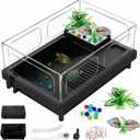 GOZILLA Small Turtle Tank, Acrylic Turtle Tank Starter Kit, Reptile Habitat and Terrarium with Multi-Functional Areas for Tortoise, Crab, Crayfish, Small Reptile.(Black Tank)