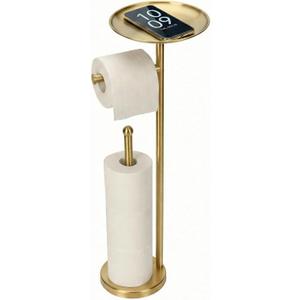 Kalitro Toilet Paper Holder Freestanding with Big Shelf, 4 Rolls Reserve Paper Holder Stand, Modern Paper Roll Holder with Storage Space for Phones (Gold)