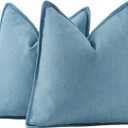 MADIZZ Textured Chenille Euro Sham Pillow Covers Pack of 2 Natural Soft Decorative Accent Pillowcases Boho Neutral Couch Throw Pillow for Bed Home Decor for Sofa Livingroom 24x24 inch Blue