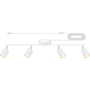 Plug in Track Lighting LED, Track Lighting Fixtures Ceiling, White 4-Light Kitchen Light Kit, Plug in Wall Light with 14.8ft Power Cord, Rotatable Ceiling Spotlight for Bedroom(GU10 Socket, NO Bulb)