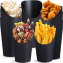 Rtteri 150 Pcs Disposable Charcuterie Cups 16 oz French Fry Cups Black Popcorn Box Kraft Paper for Halloween Party Serving Treats Dessert Snack Food