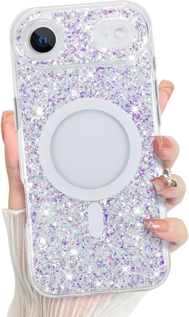 Bonoma for iPhone Air Case 2025 Sparkly Glitter Bling Back, Magnetic Support for MagSafe Shockproof, Crystal and Clear High-Duty Protection for Girls Women -Glitter Crystal