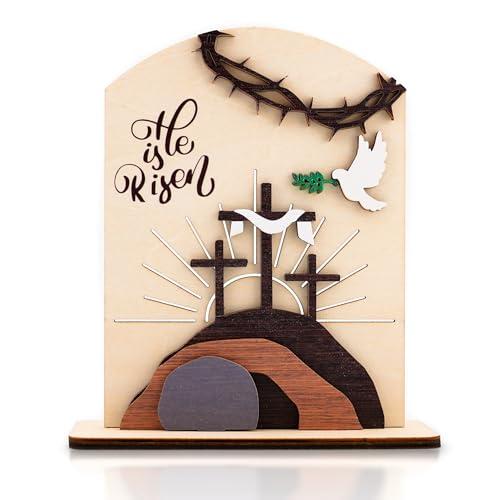 DuduCraft He is Risen Easter Resurrection Decor - Easter Decorations for Home - Empty Tomb Religious Resurrection Set Decoration for Table, Desk, Home