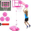 Kids Basketball Hoop with Stand, Adjustable Height 3.5FT-6.2FT Toddler Basketball Hoop, Basketball Goal Outdoor Indoor Toys for Girls Age 3 4 5 6 7 8 Years Old Gifts(Pink)
