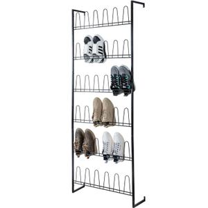 MyGift 70 Inch Black Metal Wall Mounted Shoe Rack for efficient vertical storage, shoe storage for Closet with 36 Hooks, Holds up to 18 Pair for Entryway