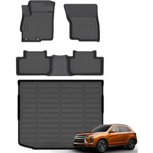 Floor Mats & Cargo Liner for Mitsubishi Outlander Sport 2011-2025 2026, All Weather Automotive TPE Floor Liners Set Anti-Slip Waterproof Accessories (Car Mats+Trunk Mat) Black