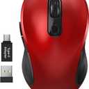 WisFox 2.4G Wireless Mouse for Laptop, Ergonomic Computer Mouse with USB Receiver and TypeC Adapter, 6 Button Cordless Mouse Wireless Mice for Windows Mac PC Notebook (Red)
