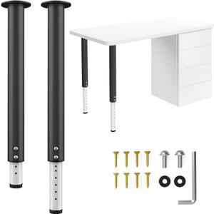 2 PCS Adjustable Table Legs, 21.5" -37" Heavy Duty Metal Adjustable Height Desk Legs, 2" Diameter Durable Pipe Furniture Legs for Computer Table, Office Desk, Kitchen Table