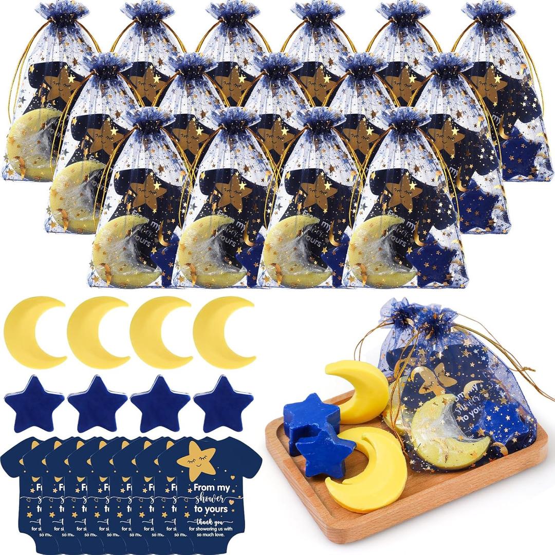 50 Sets Twinkle Twinkle Baby Shower Favors Gift Moon and Star Shaped Bath Soaps with Blue Thank You Cards Showing Love Gifts for Guest Return Prizes Gender Reveal Birthday Party Decoration