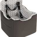 Dog Car Seat for Small Medium Dogs - 6.7inch Elevated Dog Booster Car Seats wih Soft Rose Velvet, Washable Travel Pet Carseat with 2 Safety Leashes and Storage Pockets(Grey/Black Coffee)