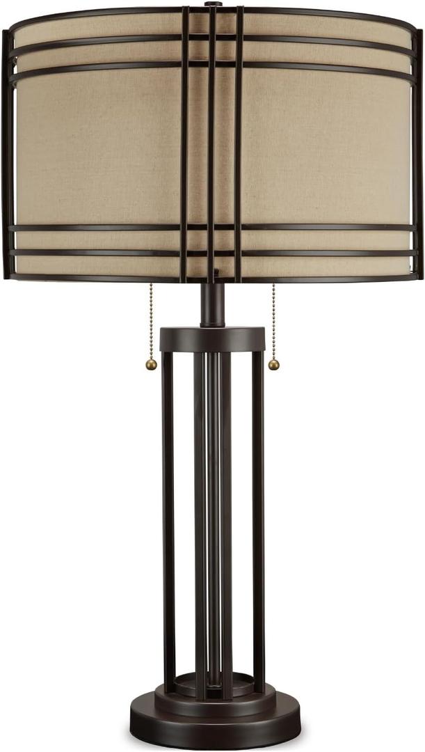 Signature Design by Ashley Hanswell 30" Rustic Industrial Metal Table Lamp with Pull Chain, Dark Brown, 17.13"D x 17.13"W x 30"H