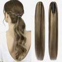 Claw Clip Ponytail Extension 100% Real Remy Human Hairpiece Pony Tails Hair Extensions Long Straight Ponytail for Women (20 inch, Balayage Dark Brown to Chestnut Brown)
