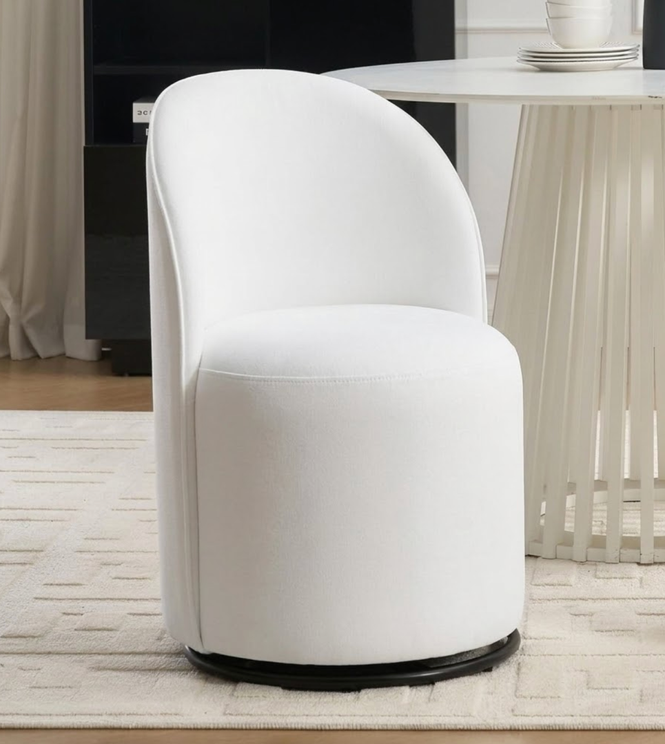 KEIKI Upholstered Swivel Barrel Chair, Mid-Century Modern Velvet Accent Armchair for Living Room, Bedroom, Makeup Vanity, 360 Rotating Sofa Chair, Cream