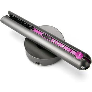 Flat Iron Cordless, Mini Hair Straightener and Curler for On The Go, Portable Travel Size USB-C Rechargeable Dual Voltage Straightening Iron for Thin Straight Fine Hair with Charging Dock (Black)