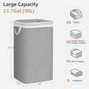 STORAGE MANIAC Metal Frame Laundry Hamper with Lid, 90L Tall Laundry Baskets with Removeable Bag, Large Clothes Hamper with PU Tag, Laundry Bin for Dorm, Collage, Bathroom, Bedroom, Gray