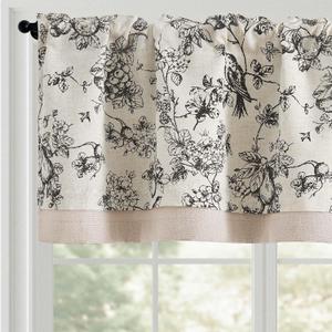 jinchan Linen Valance Curtain for 16 Inch Rustic Farmhouse Country Windows for Living Room Bedroom Bathroom Room Darkening Rod Pocket 1 Panel Black on White