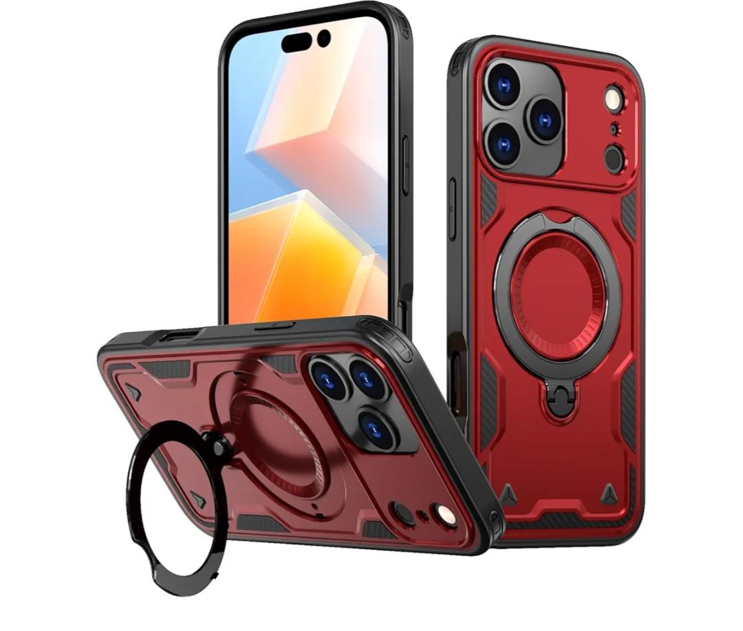 iPhone 14 Pro Case with 360°Spin Invisible Magnetic Stand,Support Wireless Charging,Hybrid Protective Slim Fit Shockproof Heavy Duty Protection Cover, Red