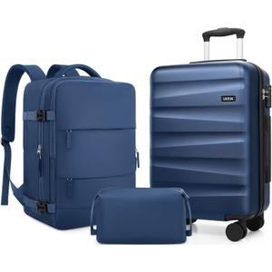 UKEIN Luggage Set with Backpack,Polycarbonate Carry On Luggage Airline Approved with Spinner Wheels, Hardshell Travel Suitcase with TSA Lock,Suitcase Set 3 Piece (Blue)