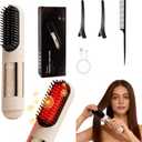 2026 New Go Brush Pro - 3 Temps Portable Cordless Hair Straightener Brush for Travel, 30s Fast Heat & Led Digital Display(C/F), Cool Air Setting On the Back (Beige)