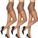 L'eggs Sheer Energy Women's Medium Support Leg, Control Top, Sheer Toe, Compression Tights, 3, Suntan (Pack of 3), X-Large