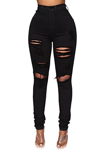 Skirt BL Women's High Waisted Jeans for Women Ripped Skinny Stretch Jeans Distressed Butt Lifting Denim Pants (Black, US 8)